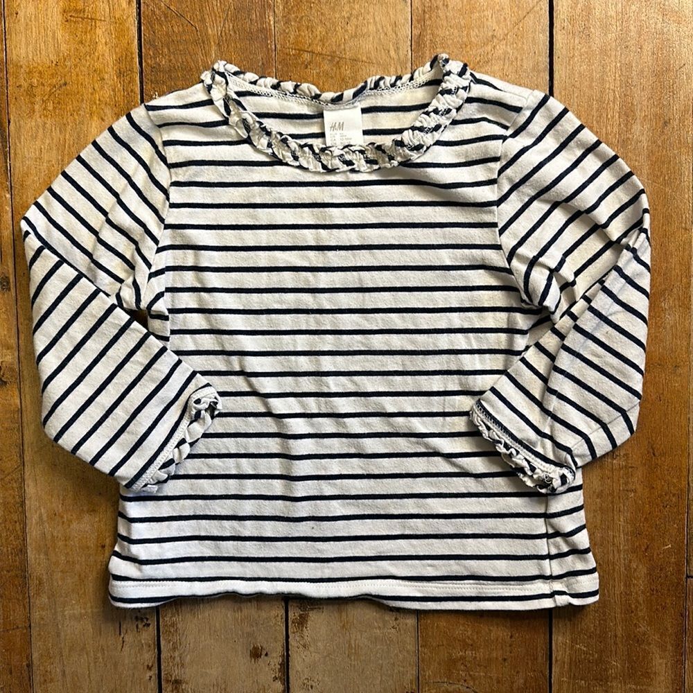 H&M long sleeve shirt size 18 months White Blue Striped cotton neutral boho